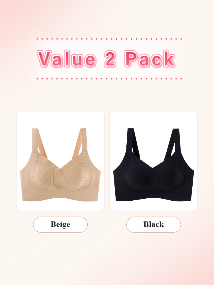 Value 2 pack supportive bras in beige and black front views VEIMIA