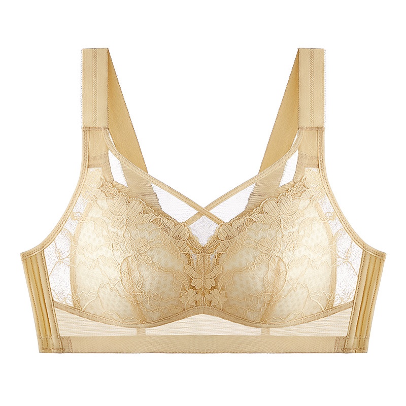 Honeycomb Breathable Cotton Cup Cross Double-Line Lifting Bra Visually Slim VEIMIA