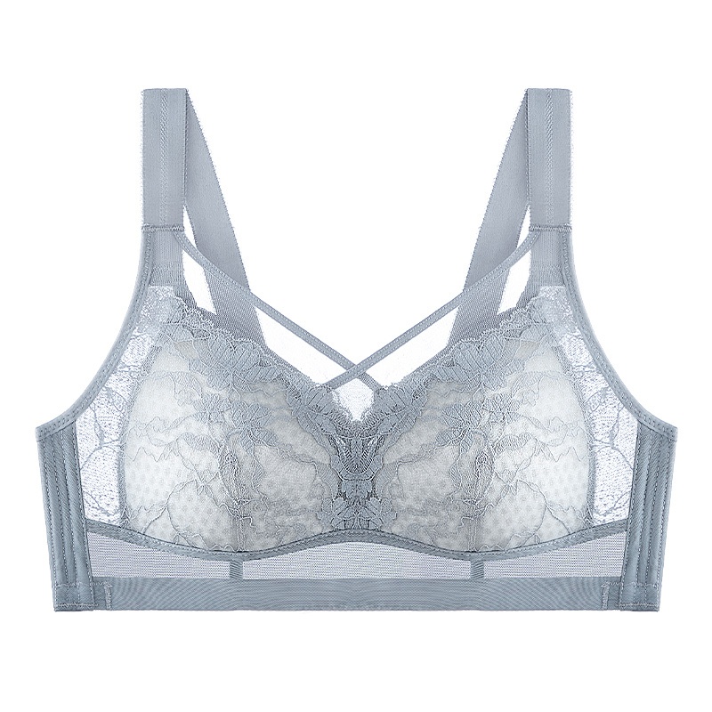 Visually Slim Plus Size Bra Cross Double-Line Lifting Flower Lace VEIMIA