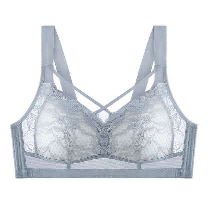 Visually Slim Plus Size Bra Cross Double-Line Lifting Flower Lace VEIMIA