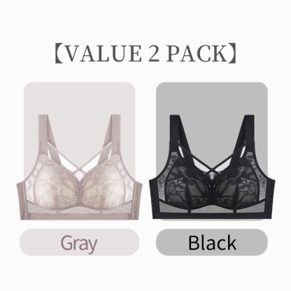 Flower Lace Minimizer Bra - Cross Double Line Lifting For Visually Slim& Breathable Honeycomb Cotton Cup Plus Size Bra VEIMIA