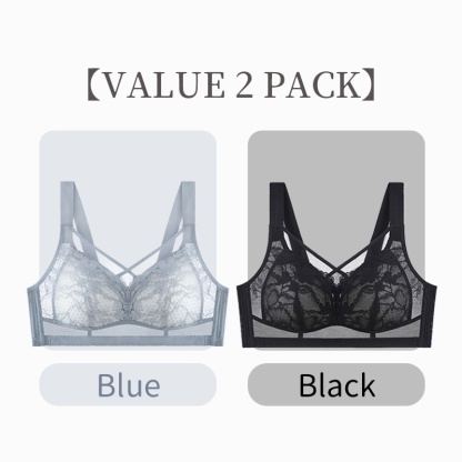 Lace Minimizer Bra - Cross Double Line Lifting For Slimming& Breathable Honeycomb Cotton Cup Plus Size Bra VEIMIA