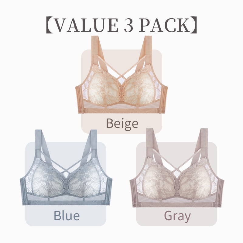 Flower Lace Minimizer Bra - Cross Double Line Lifting For Visually Slim& Breathable Honeycomb Cup VEIMIA