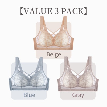 Flower Lace Minimizer Bra - Cross Double Line Lifting For Visually Slim& Breathable Honeycomb Cup VEIMIA