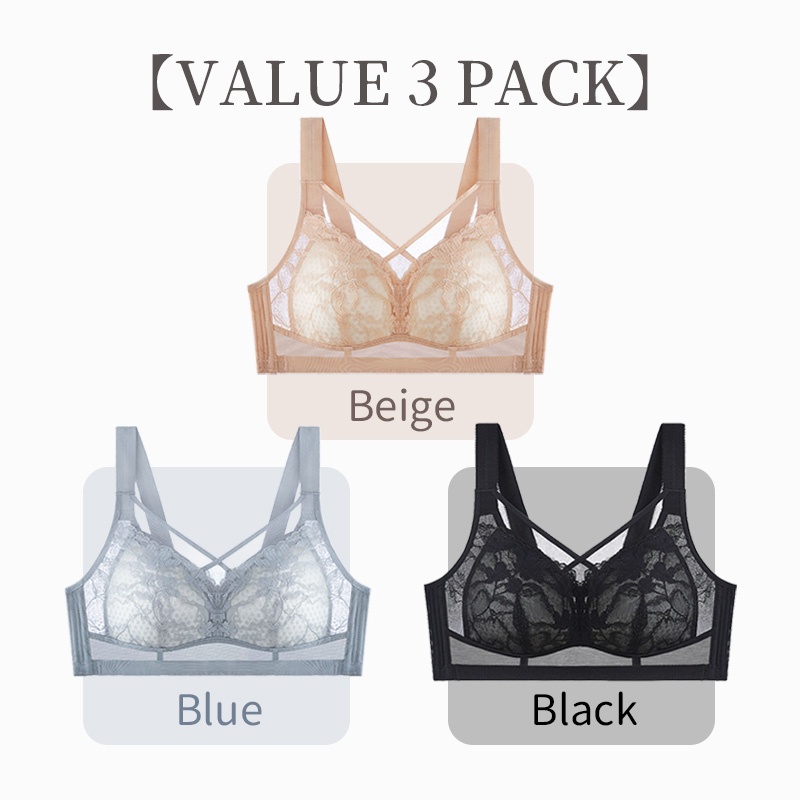 Flower Lace Minimizer Bra - Cross Double Line Lifting For Visually Slim& Breathable Honeycomb Cup Plus Size Bra VEIMIA