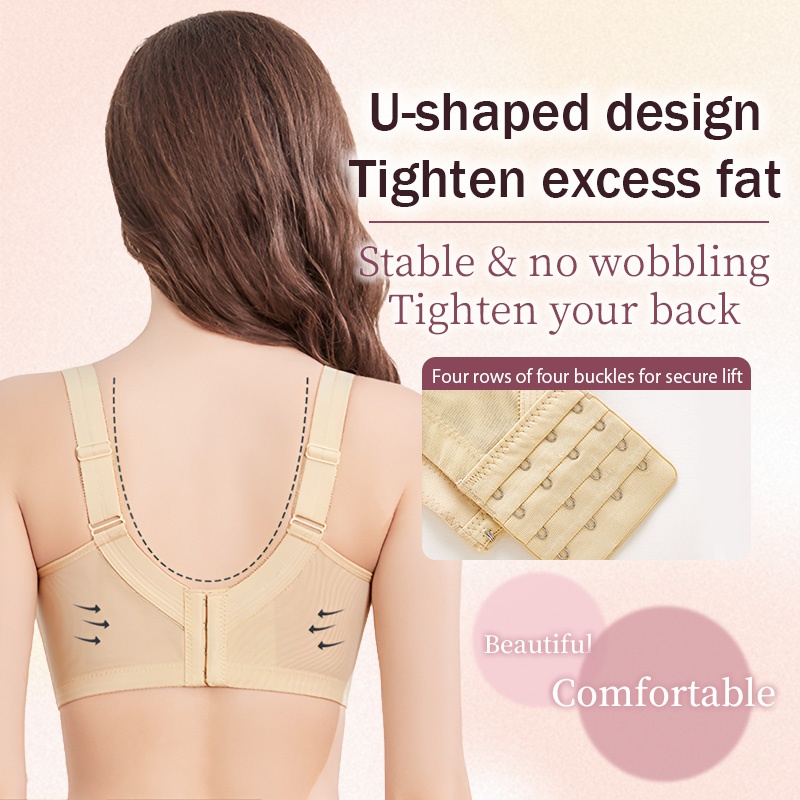 Honeycomb Cotton Cup Fully Breathable & Cross Double-Line Lifting Bra VEIMIA
