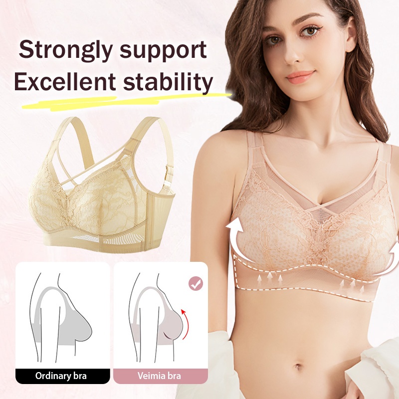 Plus Size Minimizer Bra Breathable Honeycomb Cotton Cup & Cross Double-Line VEIMIA