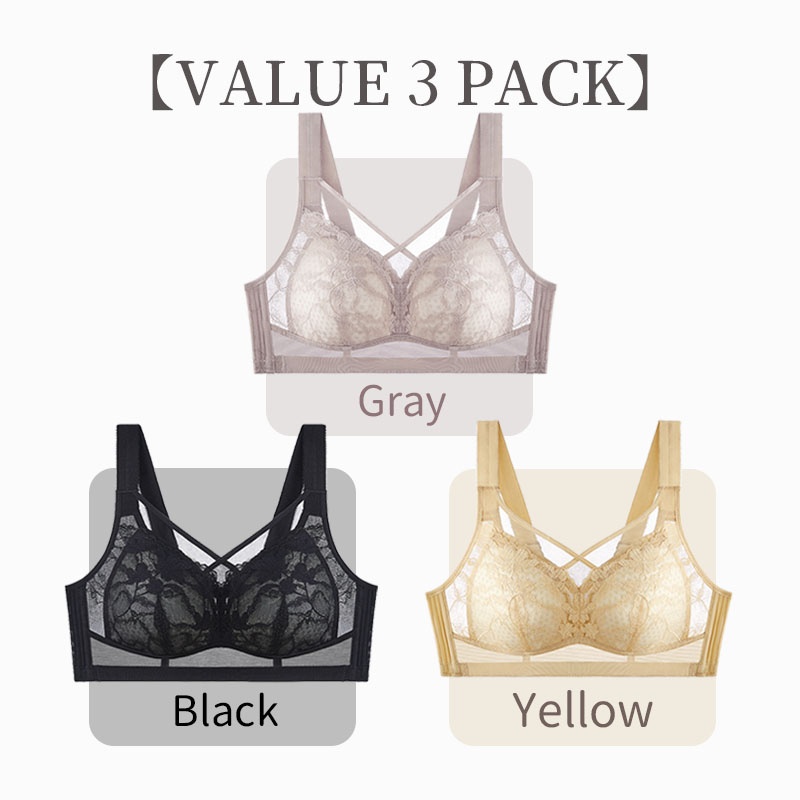 Flower Lace Minimizer Bra - Cross Double Line Lifting & Breathable Honeycomb Cotton Cup Plus Size visually advanced Bra VEIMIA