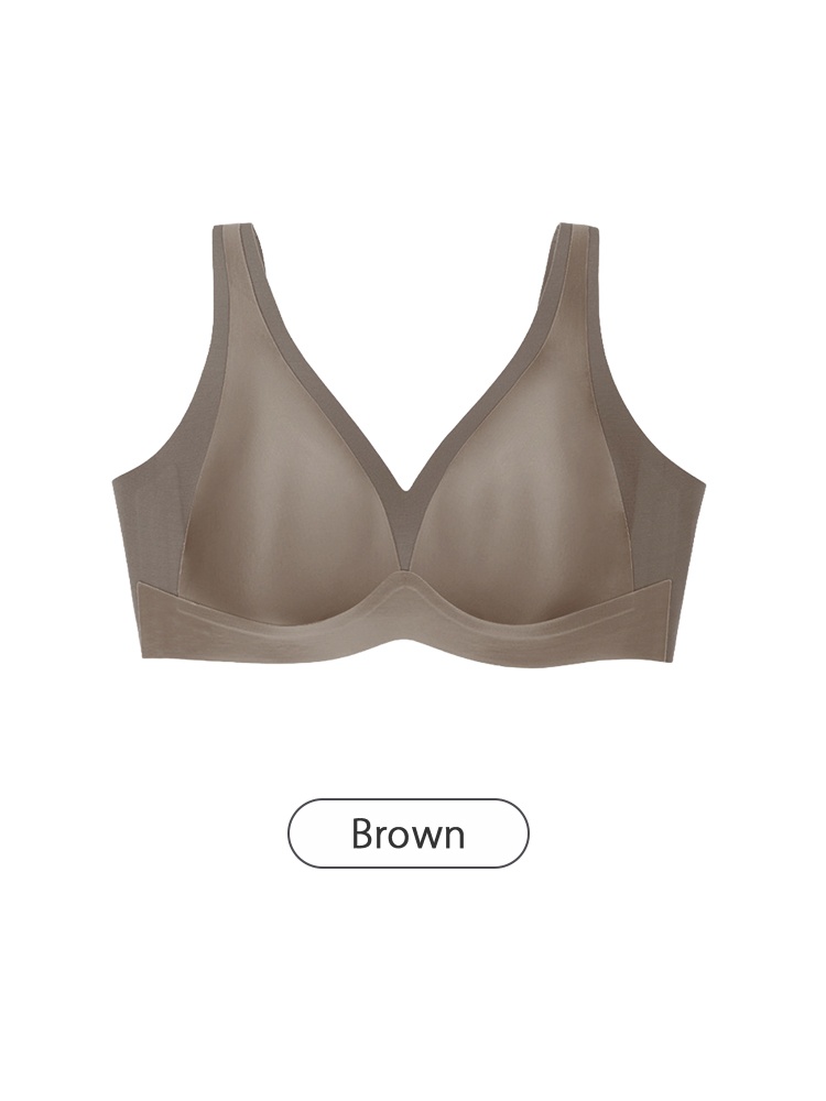 Brown wireless bra front view with deep V cups VEIMIA