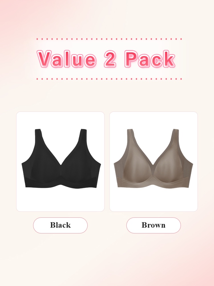 Value 2 pack wireless bras in black and brown VEIMIA