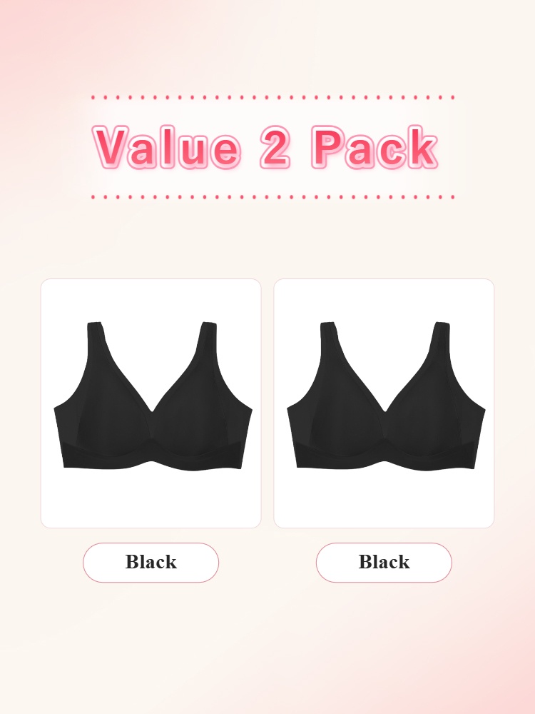 Value 2 pack black wireless bras front view VEIMIA