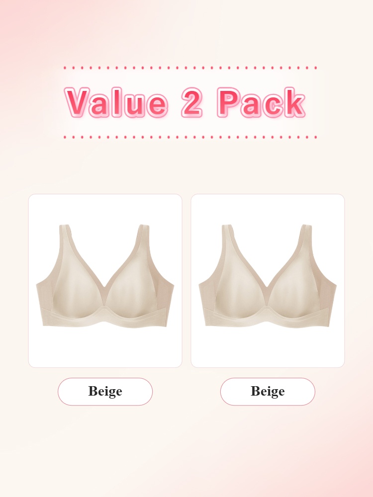 Value 2 pack beige wireless bras front view VEIMIA