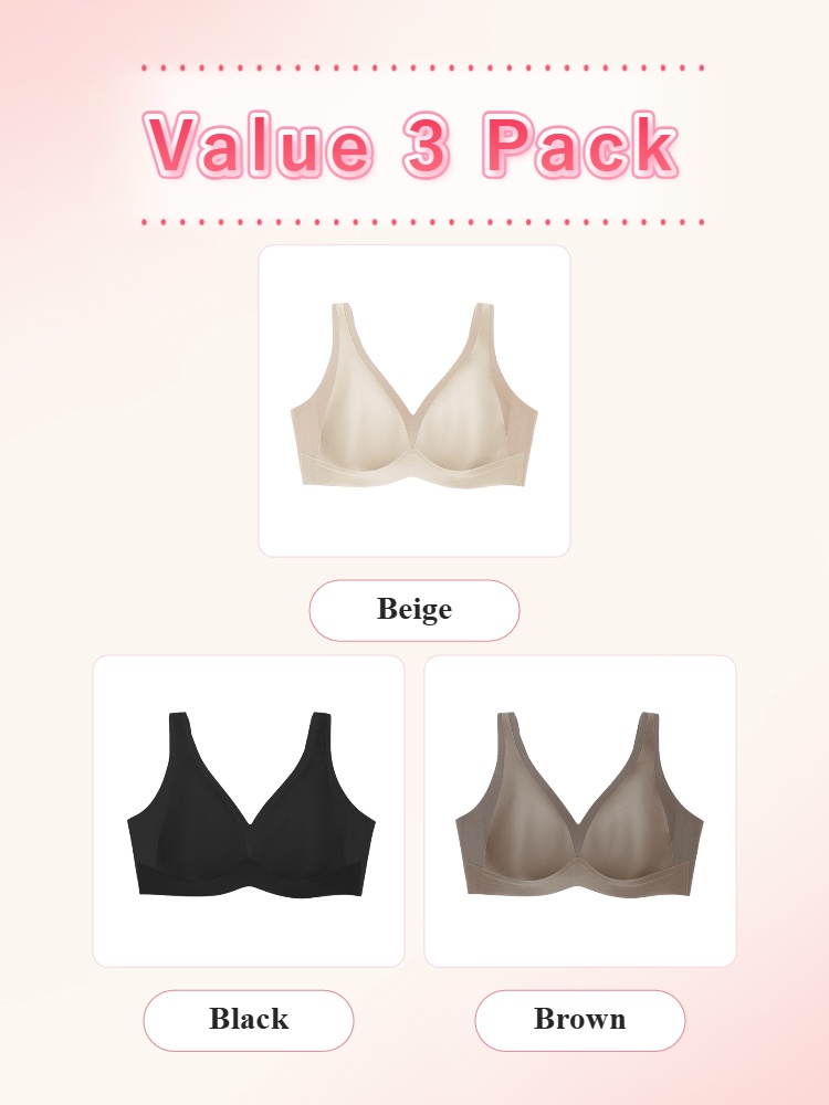 Value 3 pack wireless bras in beige black and brown VEIMIA