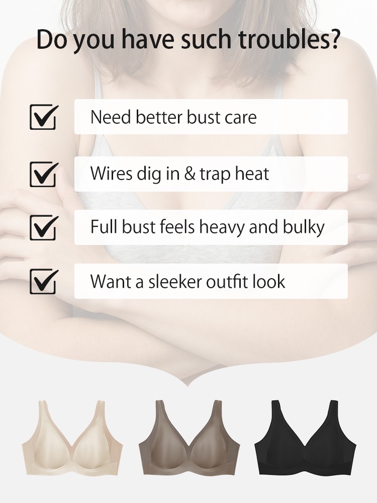 Trouble checklist graphic with beige brown and black wireless bras VEIMIA