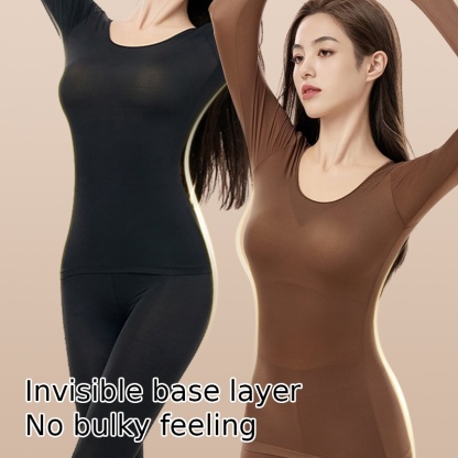 Ultra Thin Invisible Long Sleeve Shirt Thermal Underwear Set Hyaluronic Acid Moisturizing Long Johns Set VEIMIA