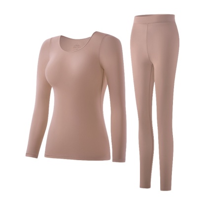 Pink Ultra Thin Invisible Long Sleeve Shirt Thermal Underwear Set Hyaluronic Acid Moisturizing Long Johns Set VEIMIA