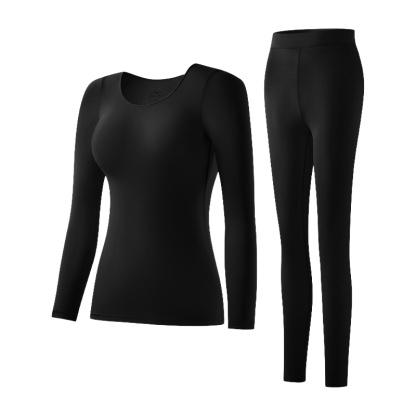 Black Invisible Long Sleeve Shirt Thermal Underwear Set Hyaluronic Acid Moisturizing Long Johns Set VEIMIA