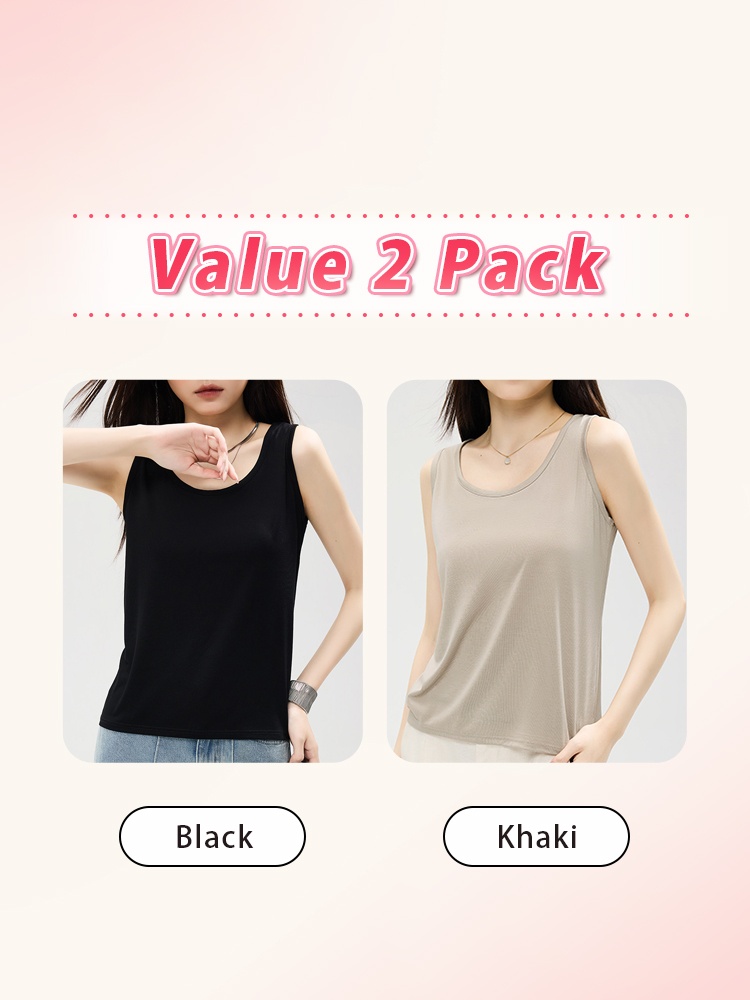 Value 2 pack loose tank tops in black and khaki - VEIMIA