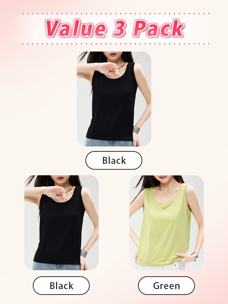 Value 3 pack loose tank tops in black black and green - VEIMIA
