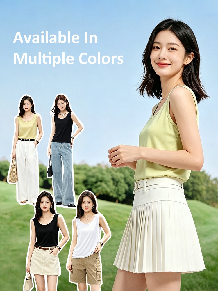 Loose tank top available in multiple colors shown in outfit styling collage - VEIMIA