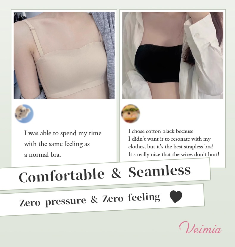 Comfortable Wireless Invisible Strapless Bra Breathable Seamless Tube Top Bra With Stable Support VEIMIA