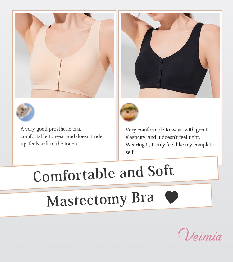 Seamless Front Closure Mastectomy Bra With Pockets For Womens Breast Prosthesis Breathable VEIMIA