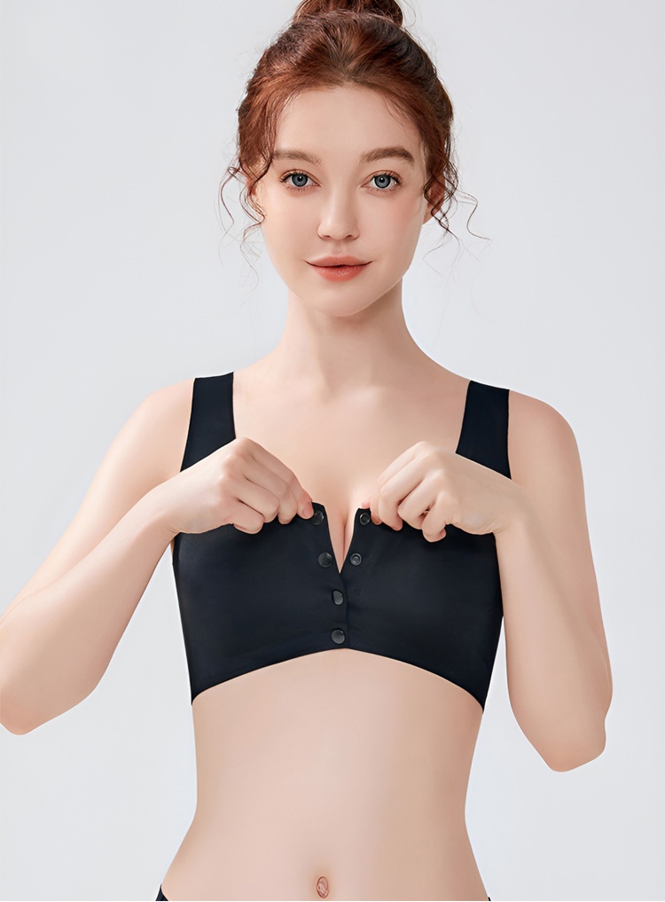 Seamless Front Closure Mastectomy Bra With Pockets For Womens Breast Prosthesis Wide Elastic Strap VEIMIA