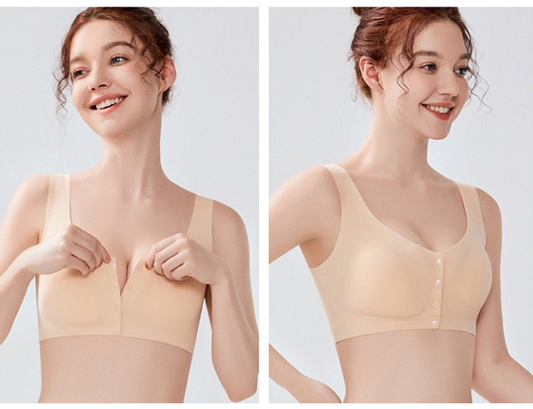 Convenient Front Closure Breathable Mastectomy Bra For Breast Prosthesis Wide Elastic Strap Wirefree Beige Color VEIMIA