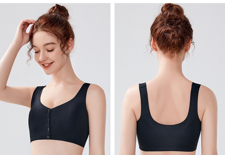 Convenient Front Closure Breathable Mastectomy Bra For Breast Prosthesis Wide Elastic Strap Wirefree Black Color VEIMIA
