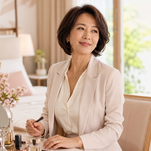 VEIMIA mature woman showing calm confidence and comfortable everyday elegance