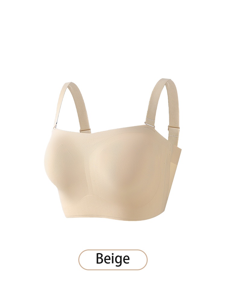Beige strapless bra front view with adjustable shoulder straps VEIMIA