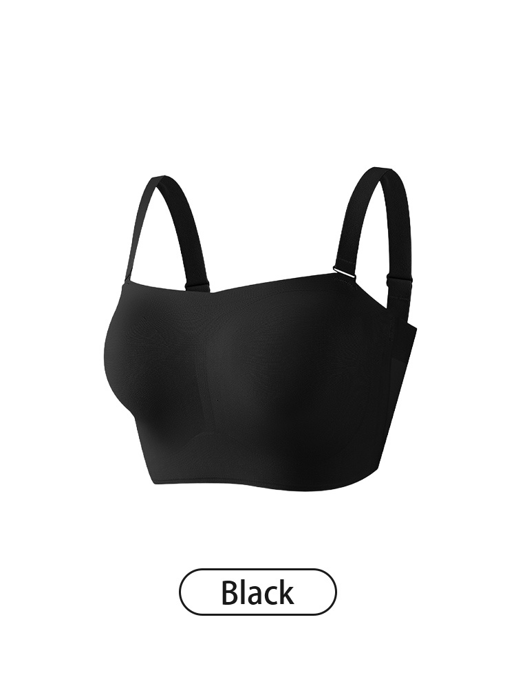 Black strapless bra front view with adjustable shoulder straps VEIMIA