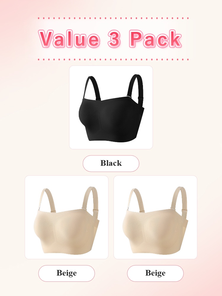 Value 3 pack black and beige strapless bras with adjustable straps VEIMIA