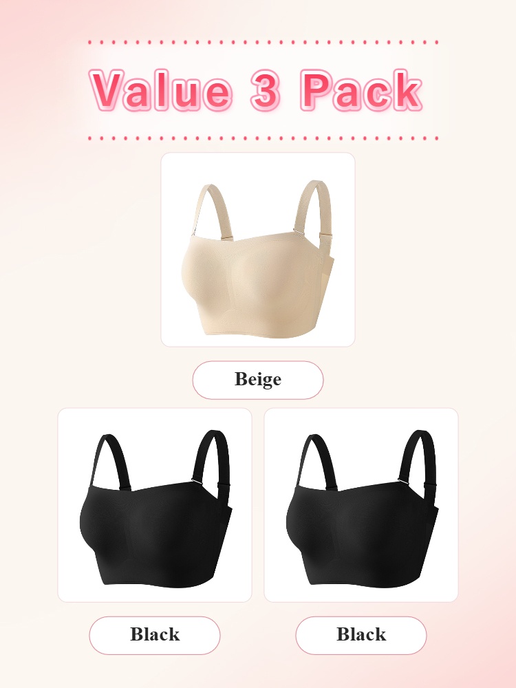 Value 3 pack beige and black strapless bras with adjustable straps VEIMIA