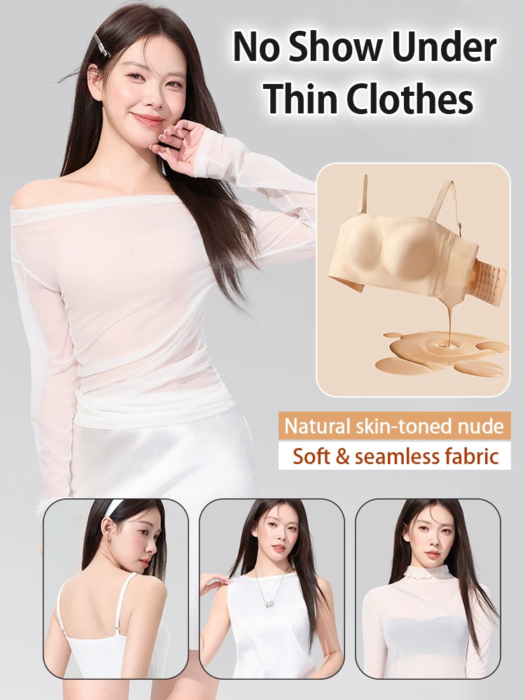 Feature graphic showing nude seamless bra under thin white tops VEIMIA