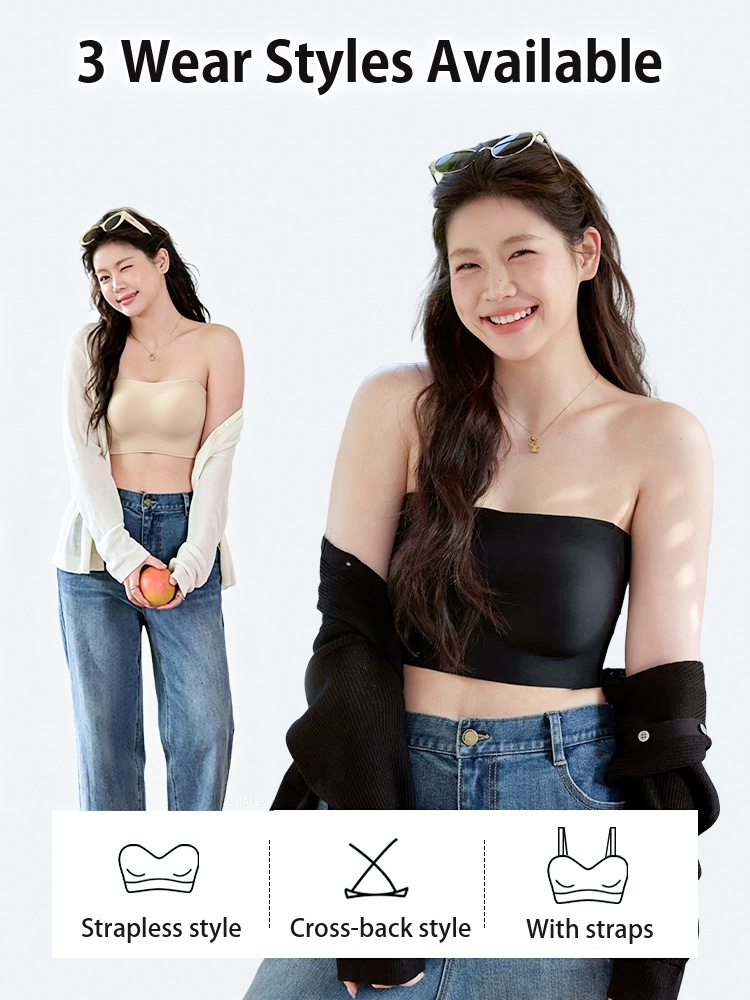 Three wear styles graphic for strapless cross-back and strapped bra VEIMIA