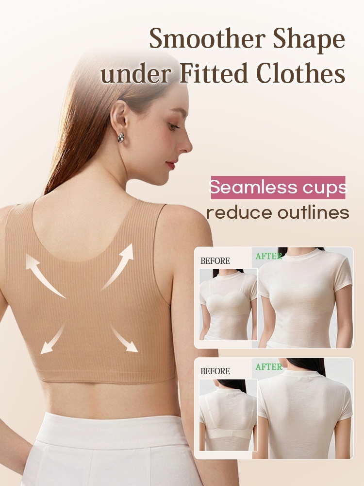 Back view showing seamless bra under fitted clothing with smooth coverage VEIMIA