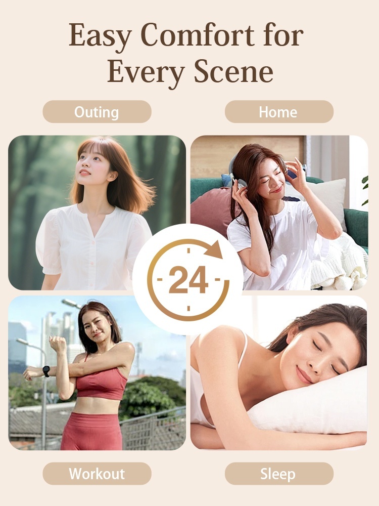 Lifestyle graphic showing comfortable wear for outing home workout and sleep VEIMIA