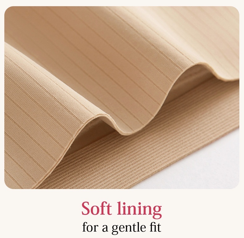 Close-up of soft ribbed lining and smooth folded edge in sand color VEIMIA