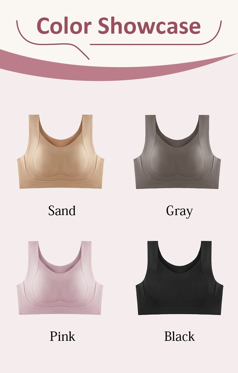 Color showcase of sand gray pink and black seamless bras VEIMIA