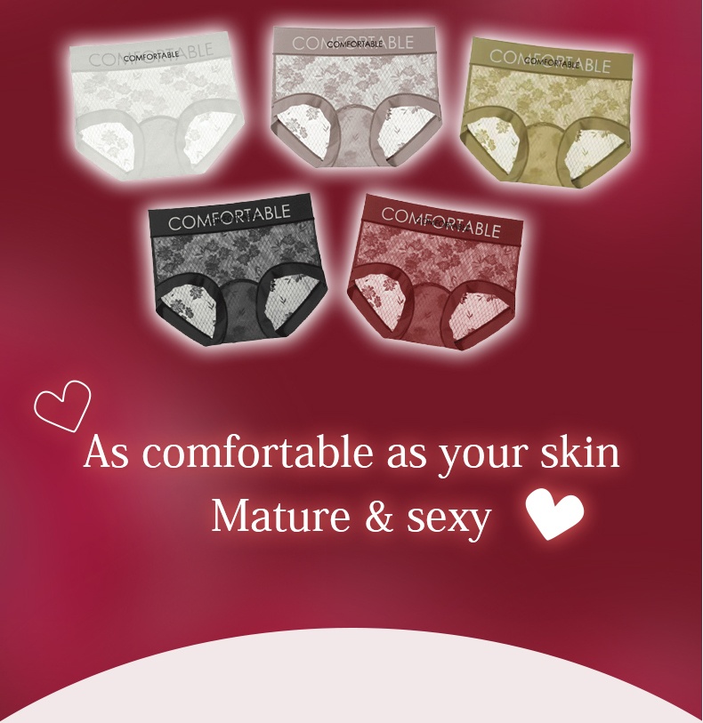 Comfortable High Elastic Waistband Lace Panties Skin-Friendly Fabric VEIMIA