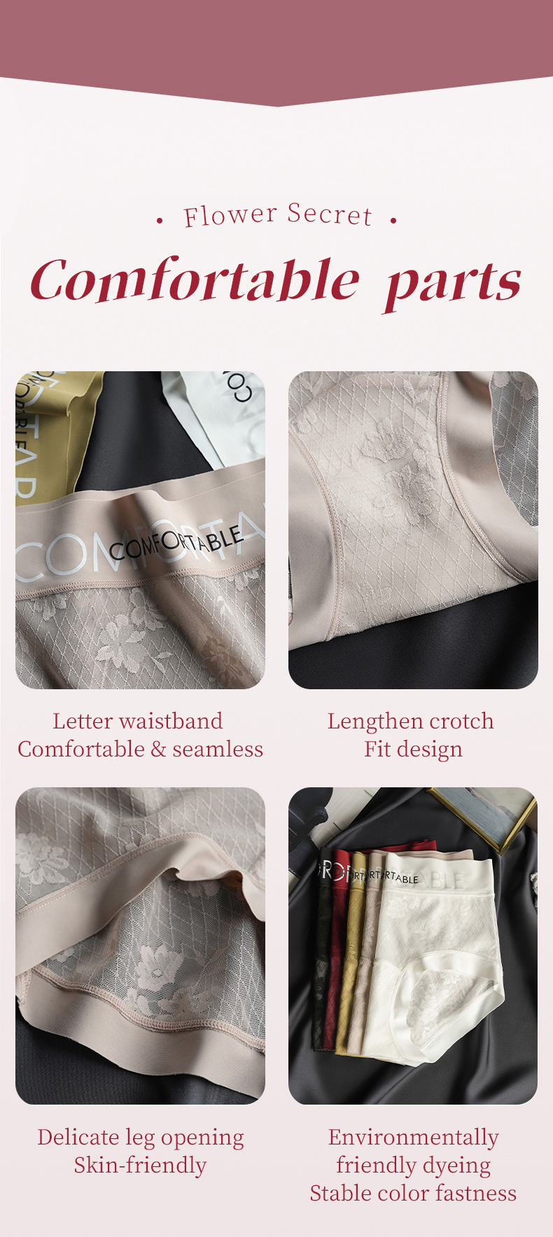 High Elastic Waistband Ultra Soft Lace Panties Skin-Friendly VEIMIA