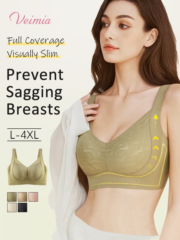 Plus Size Bra 3D Wireless Lift & Anti-sagging, Full-cover Slimming Cups For Sleek Look VEIMIA