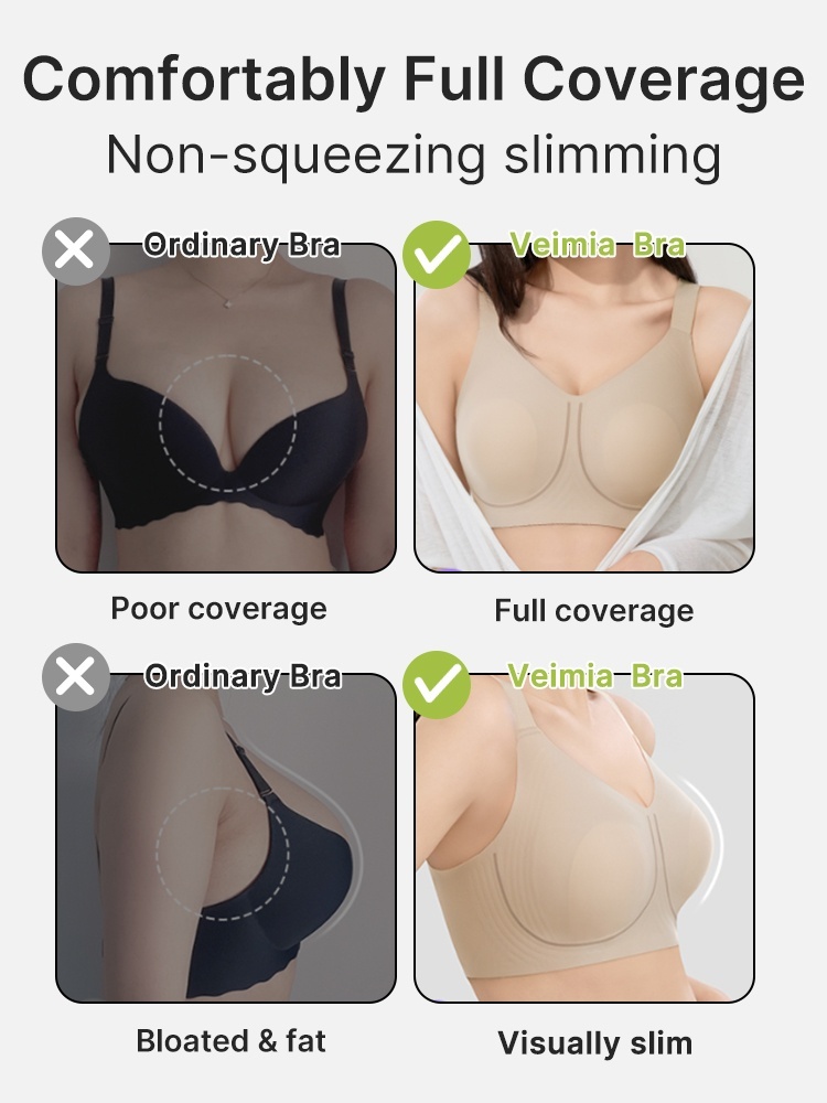 Plus Size Minimizer Bra Visually Slim In 1S With Wireless Design & Wide Straps For Pressure-free Shapes VEIMIA
