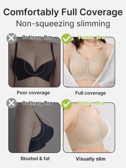 Plus Size Minimizer Bra Visually Slim In 1S With Wireless Design & Wide Straps For Pressure-free Shapes VEIMIA