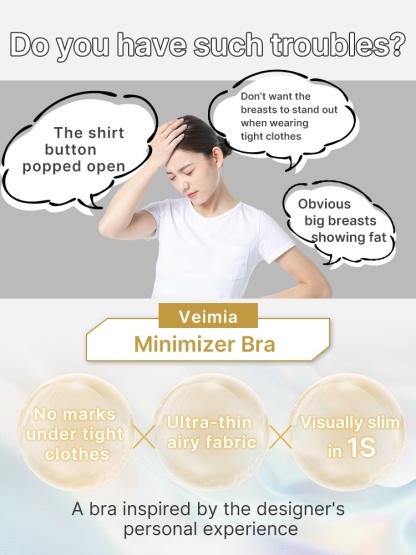 Plus Size Minimizer Bra Visually Slim In 1S With Wireless Design & Wide Straps For Pressure-free Looks VEIMIA