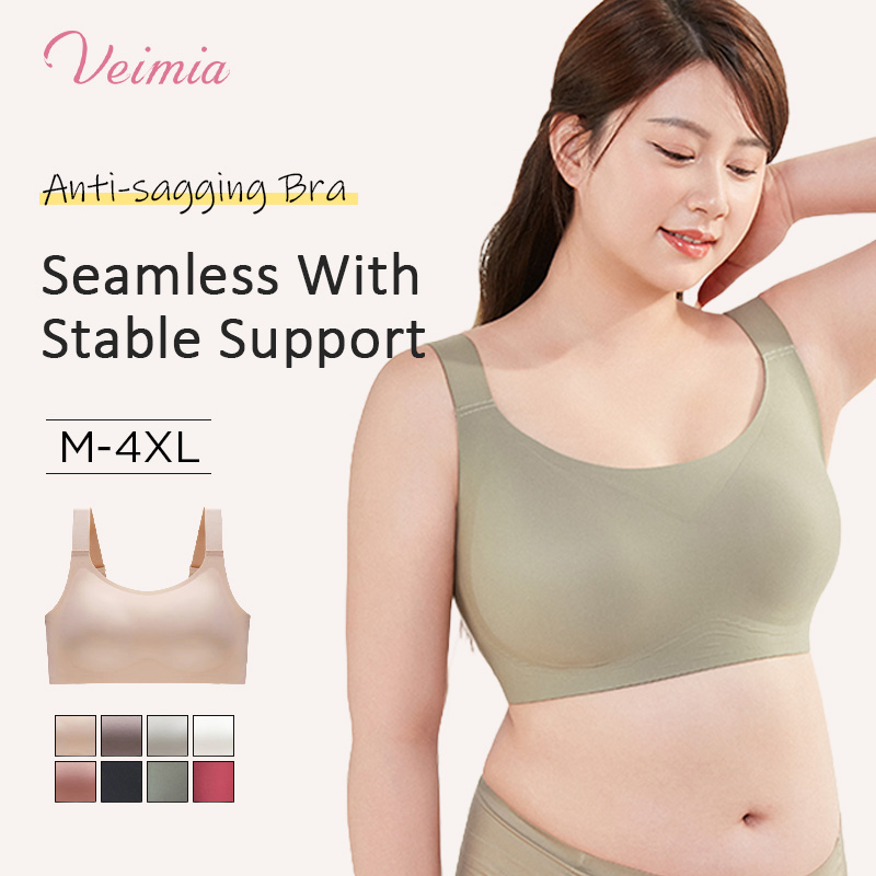 Women's Plus Size Seamless Bra With Double Stable Support Lift Up Breast VEIMIA
