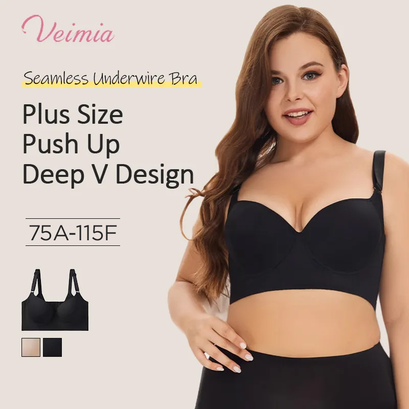 Glossy Non-marking Deep V Large Size Push Up Bra Cover Armpit Fat VEIMIA
