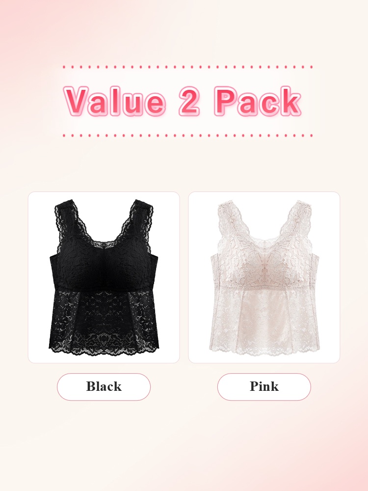 Value 2 pack lace tank tops in black and pink colors VEIMIA