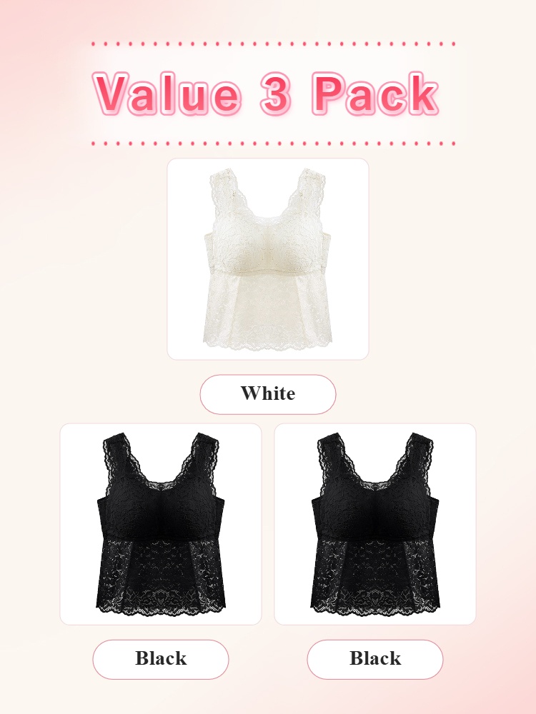 Value 3 pack lace tank tops in white and black colors VEIMIA